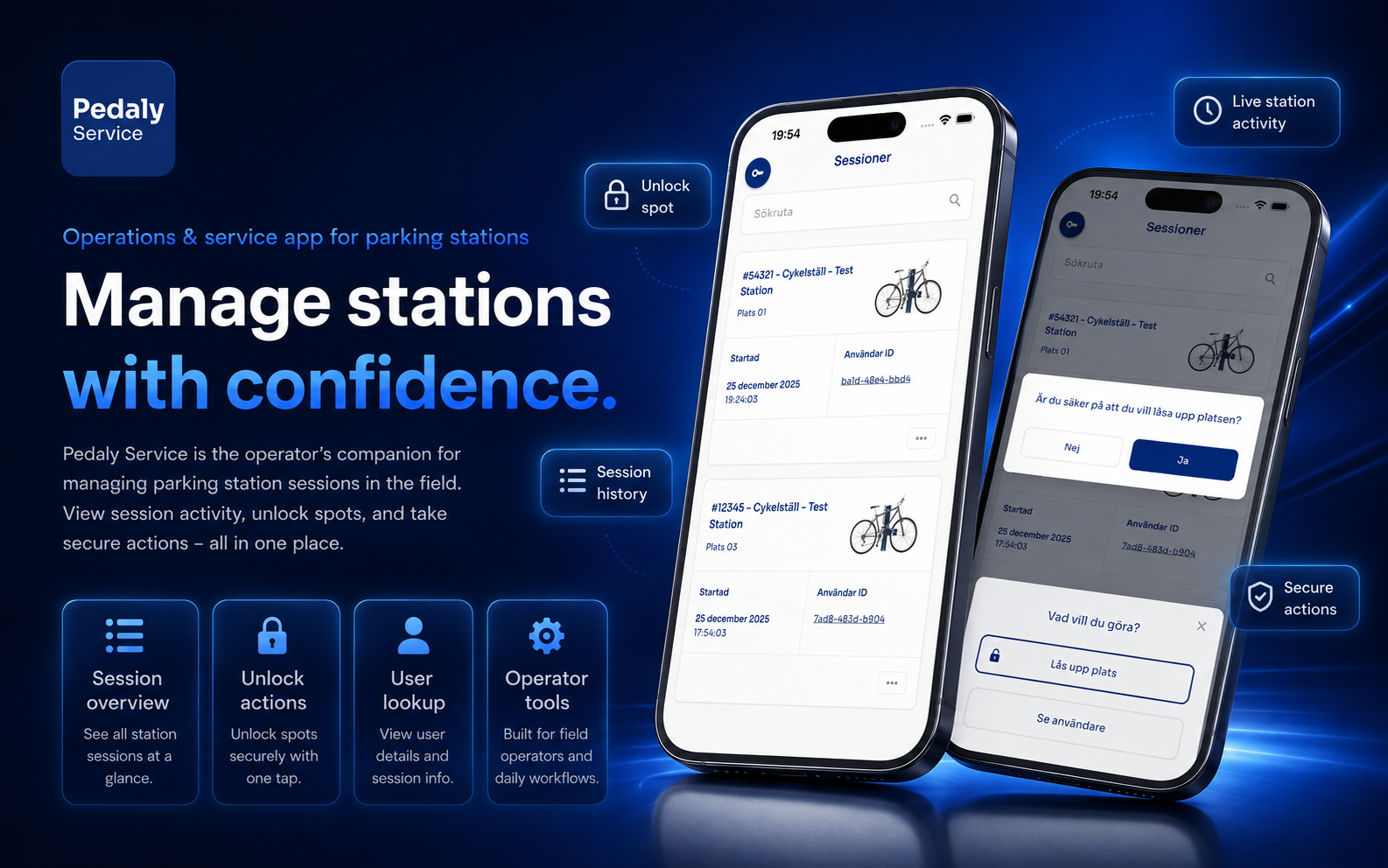 Pedaly mobile app screens for secure bicycle parking